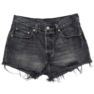 Levi's | 501 Trashed Black Cutoff Denim Jean Shorts Fun Night Faded Ripped